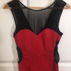 Miss Selfridge Red Dress w Sheer Top & Sides S